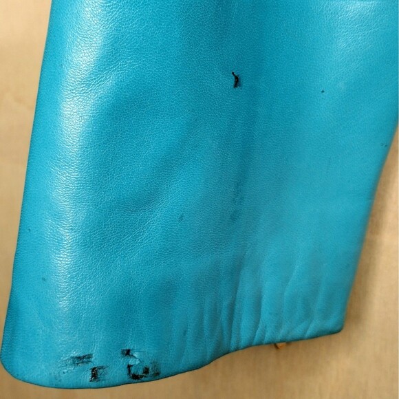 St Johhn Marie Gray Turquoise Soft Leather Short Jacket Medium - Picture 10 of 16